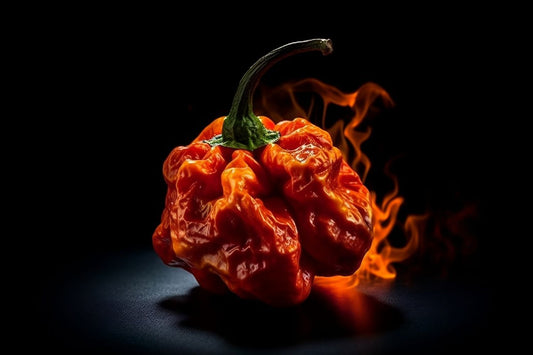 hottest pepper in the world with flames in background