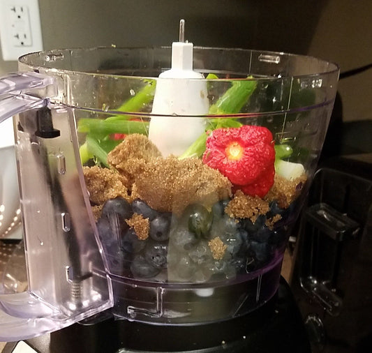Blueberry hot sauce in food processor