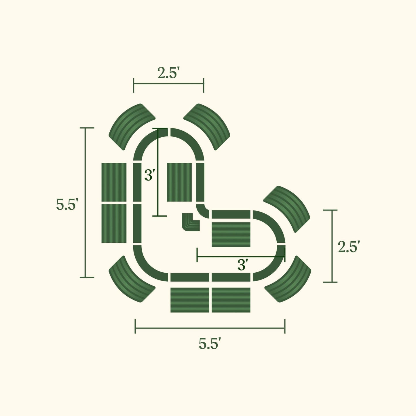 Image showing the various configuration possibilities for the 17 inch tall modern L-shaped metal raised garden bed.