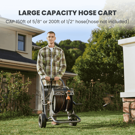 Garden Hose Reel Cart-2 Wheels-Stainless Steel-Heavy Duty