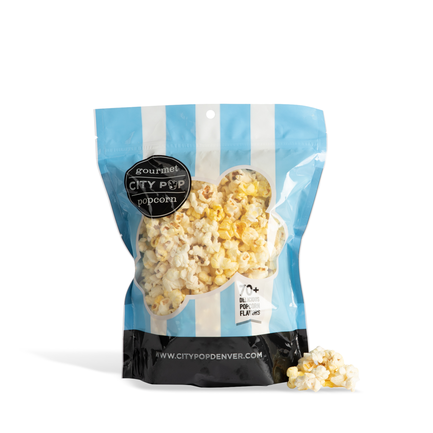 Bag of City Pop Butter popcorn with visible branding on a white background