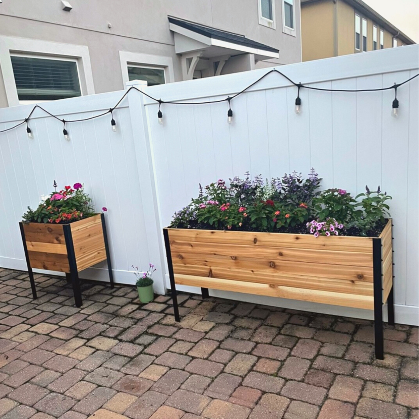 Cedar Planters 18x24 inch raised garden bed with plants in a backyard setting.