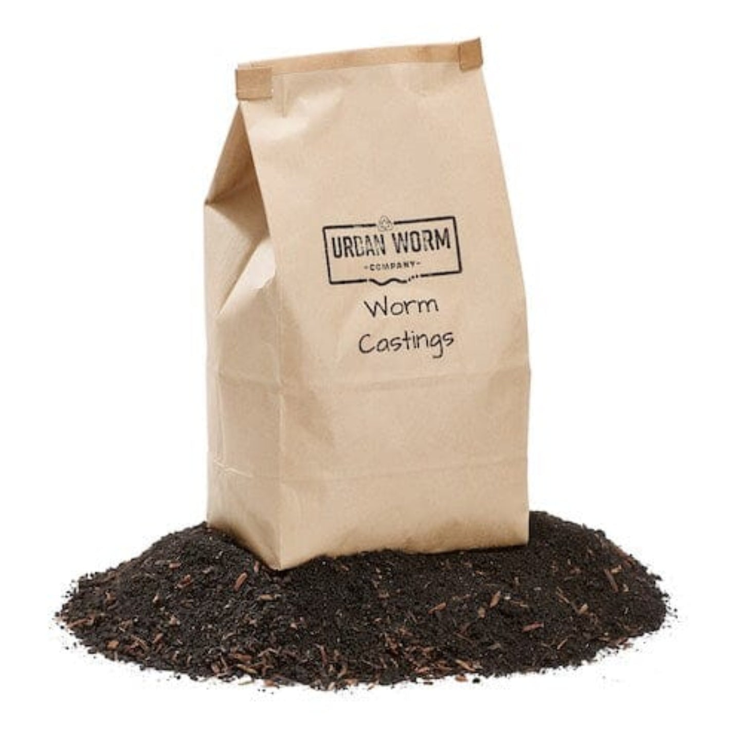 Bag of Urban Worm worm castings on a white background
