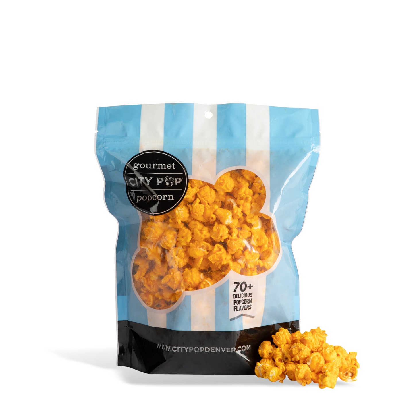 Bag of City Pop Pizza popcorn with visible branding on a white background