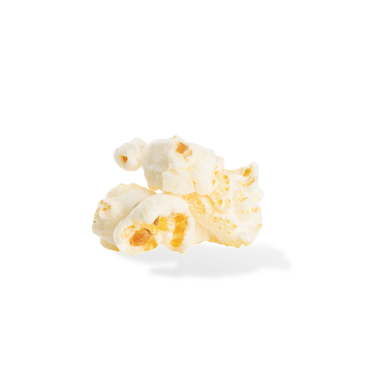 Three pieces of Ranch popcorn on a white background