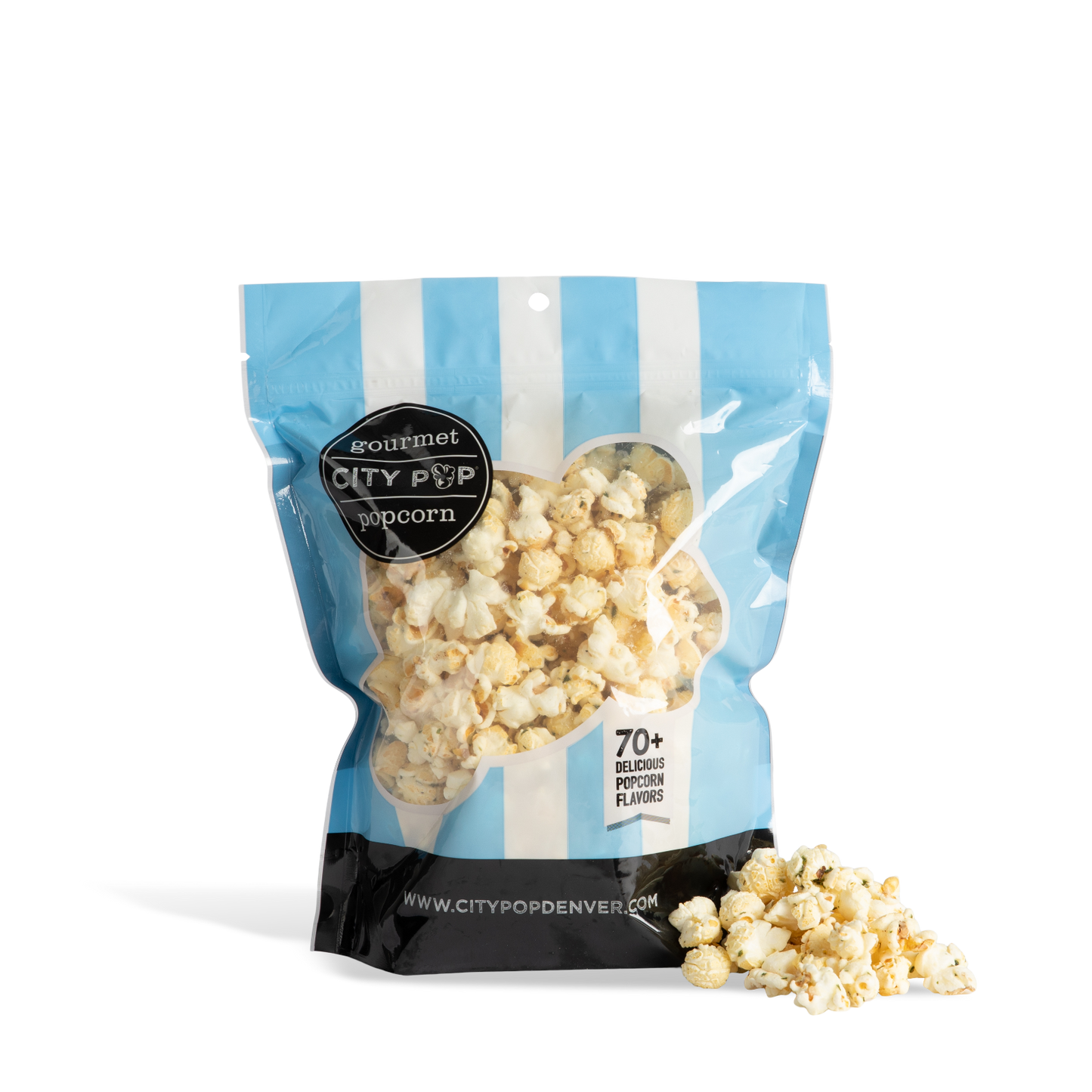 Bag of City Pop Ranch popcorn with visible branding on a white background