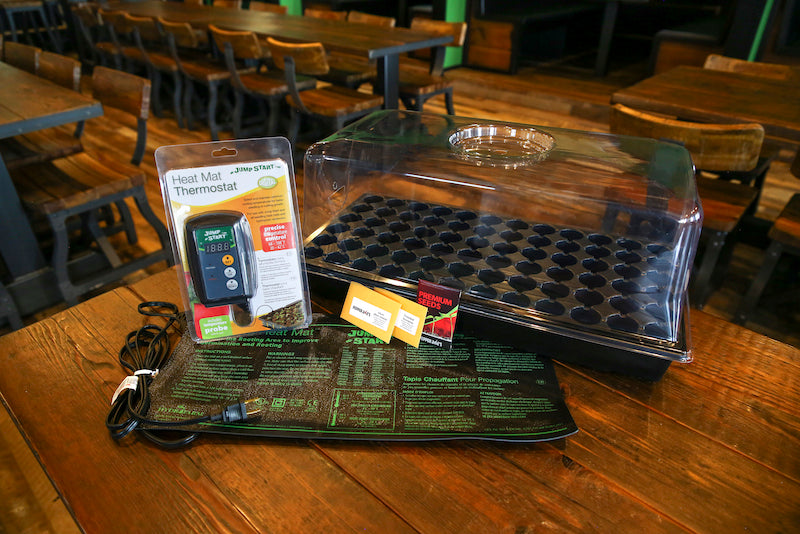 Hot Pepper Grow Kit Bundle on wooden table, pepper seeds growing supplies