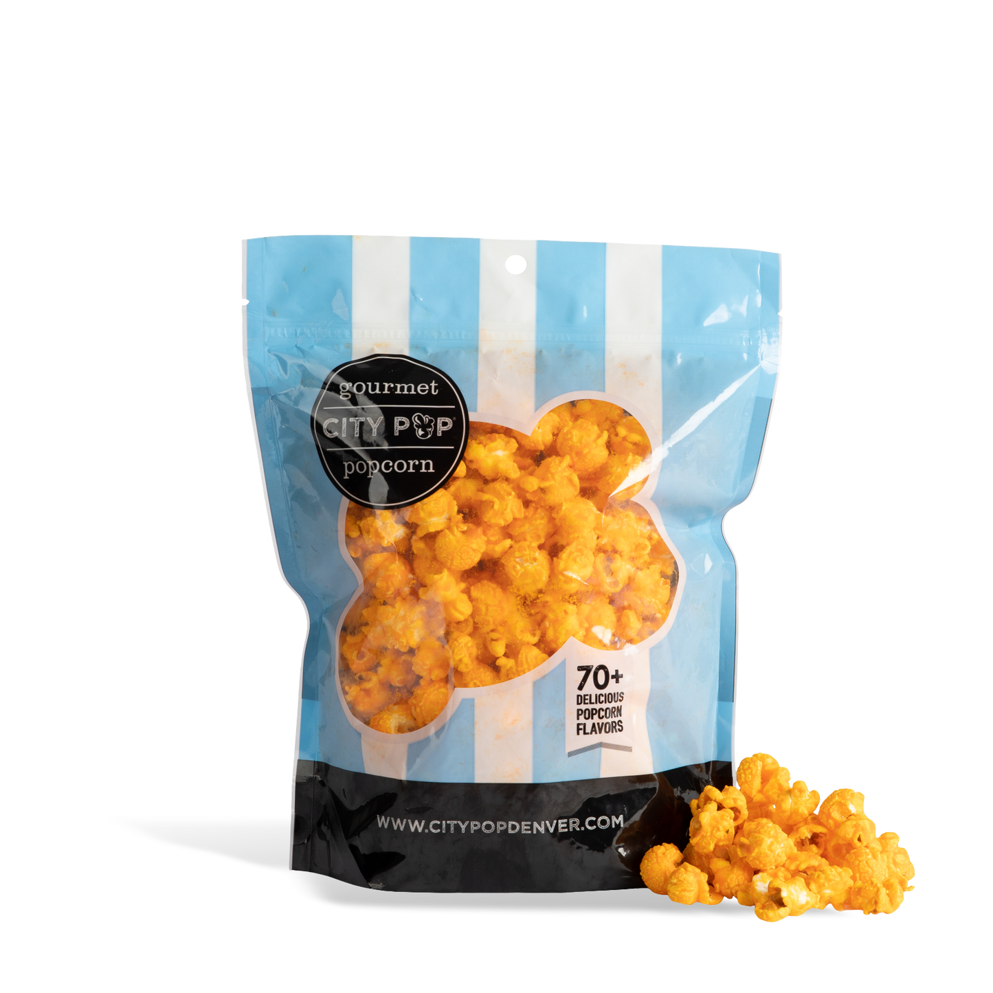 Bag of City Pop Sour Cream and Cheddar popcorn with visible branding on a white background