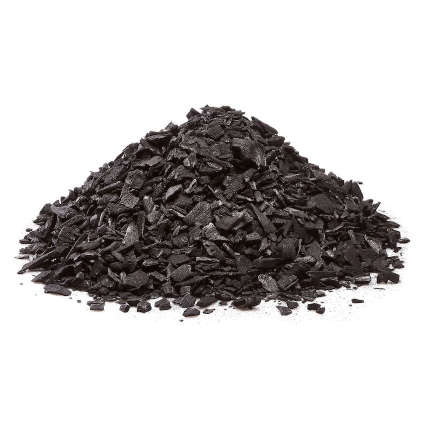 Pile of black Biochar chips on a white background