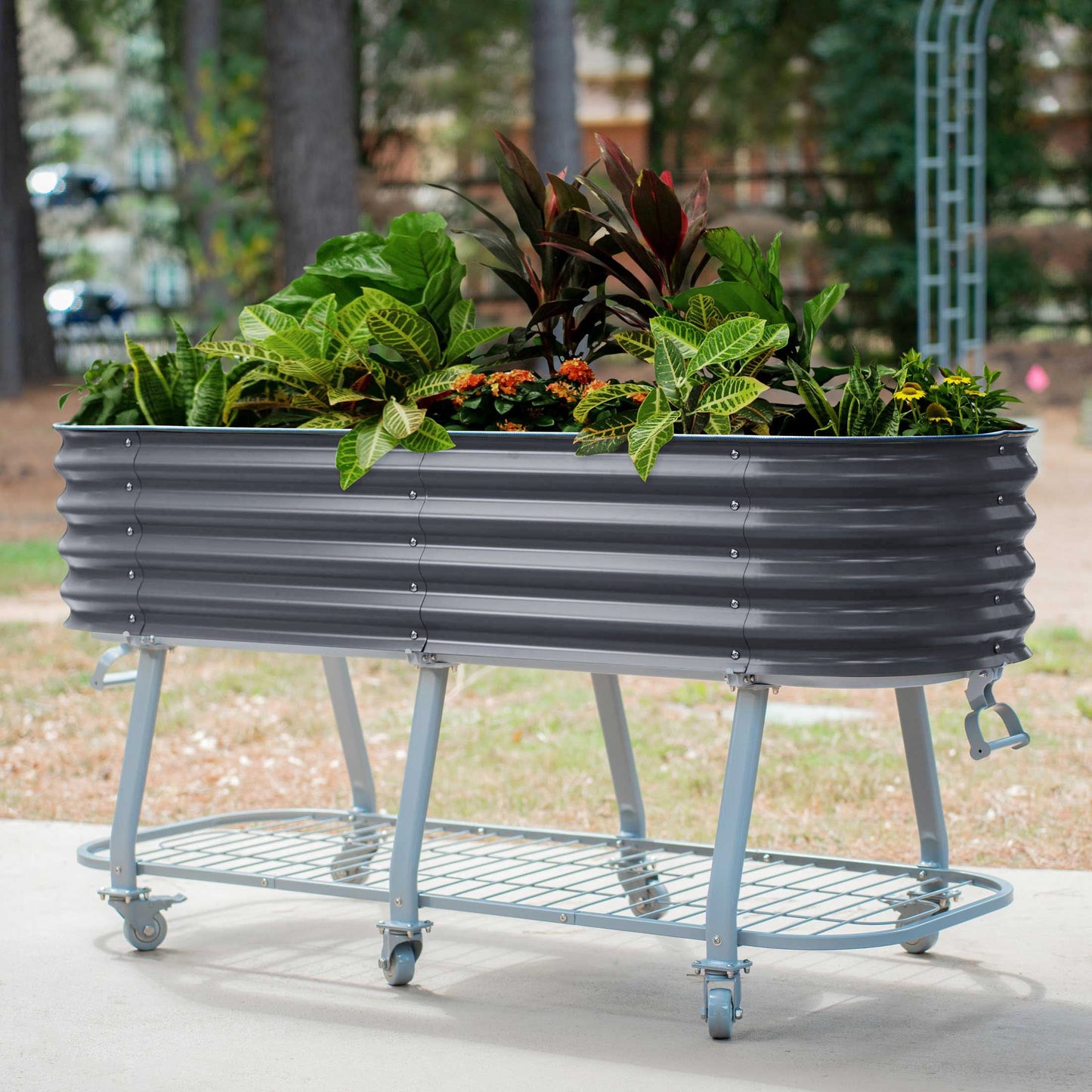 Cama de jardín elevada rodante con riego automático