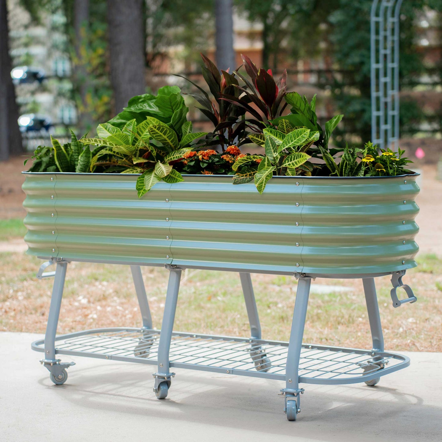 Cama de jardín elevada rodante con riego automático