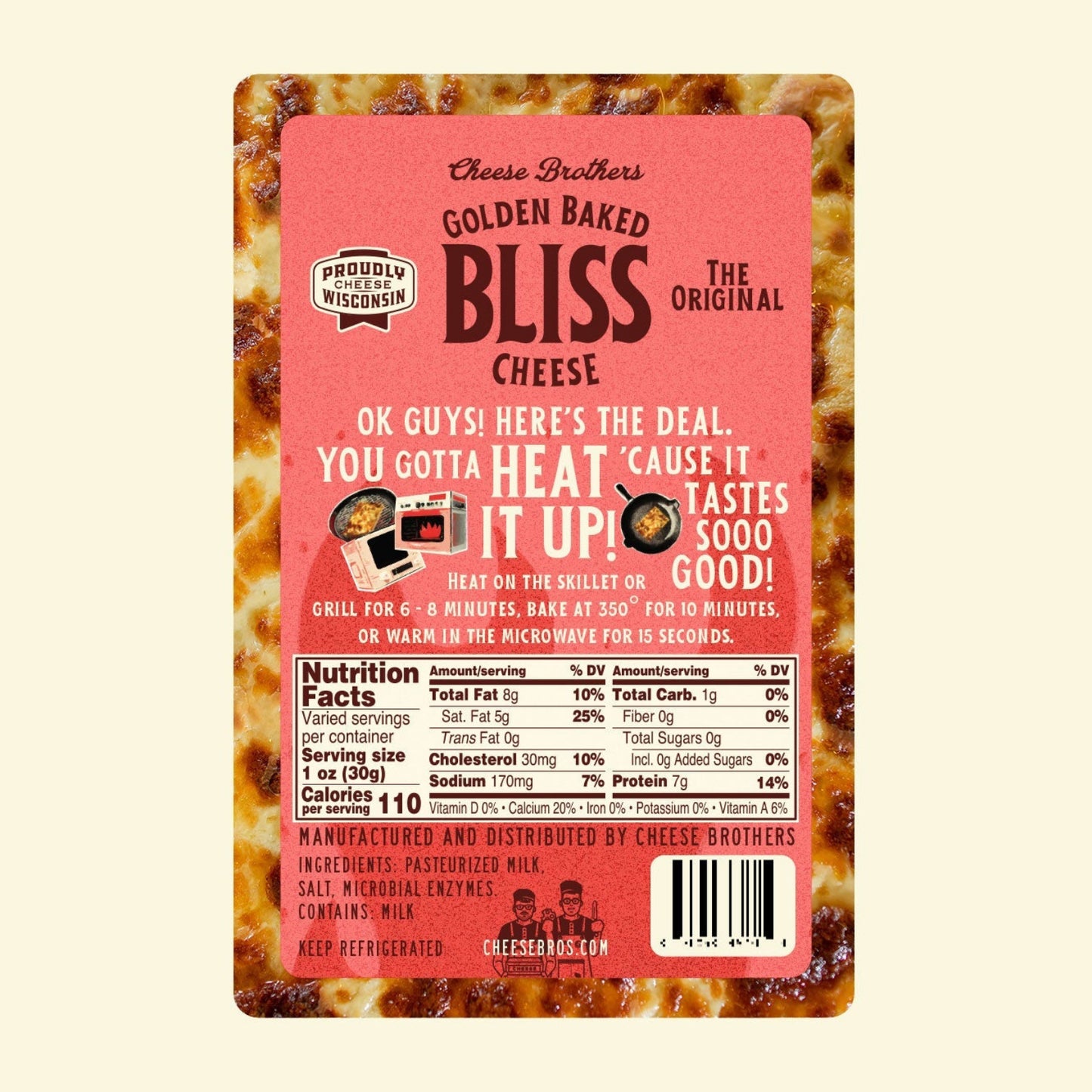 golden baked bliss cheese nutrition label on white background
