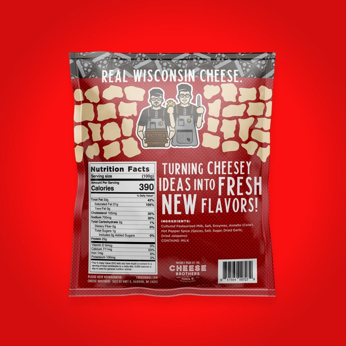 hot pepper cheese curds packaging, back view with nutrition label