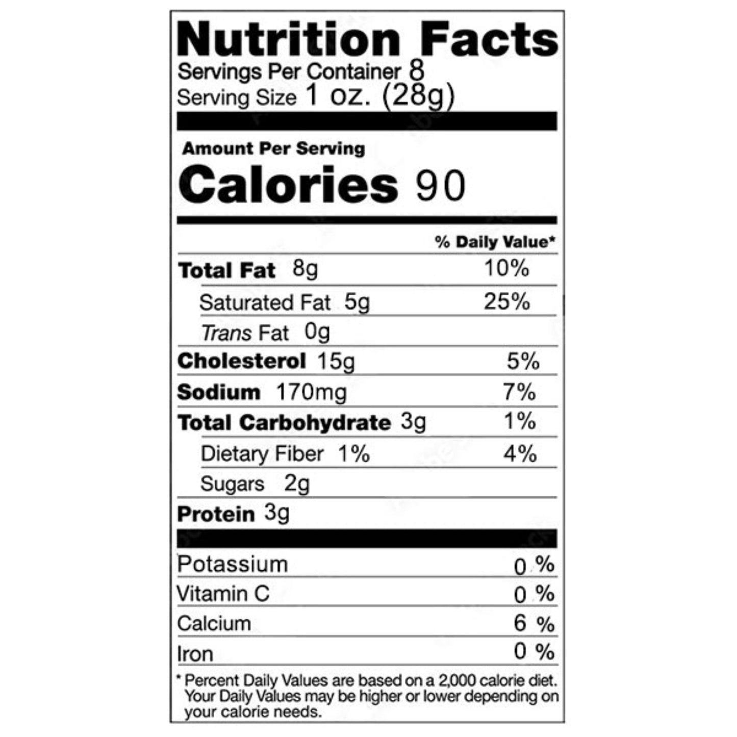jalapeno pepper cheese spread nutrition label on white background