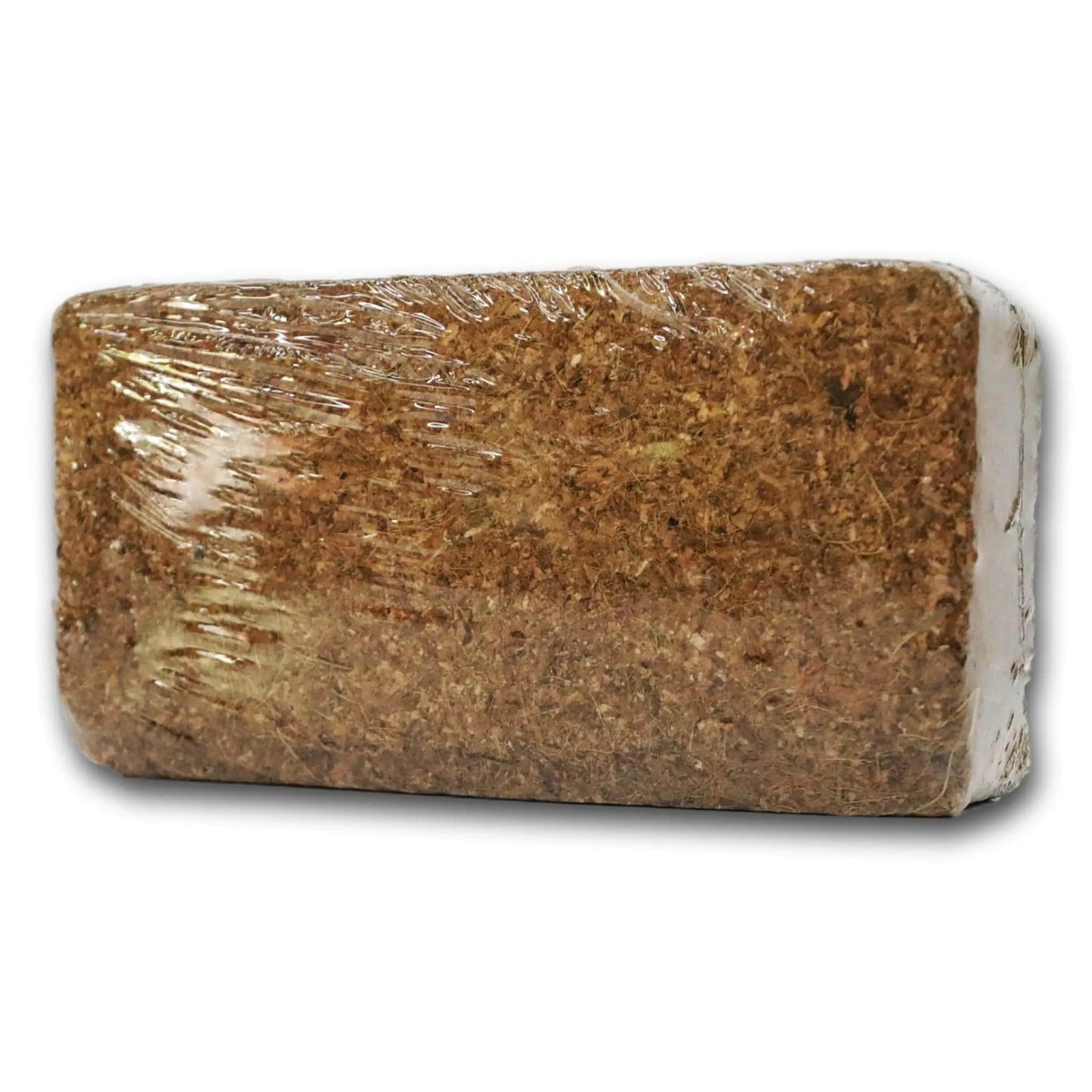 Plastic-wrapped coco coir brick growing medium for seed starting and gardening