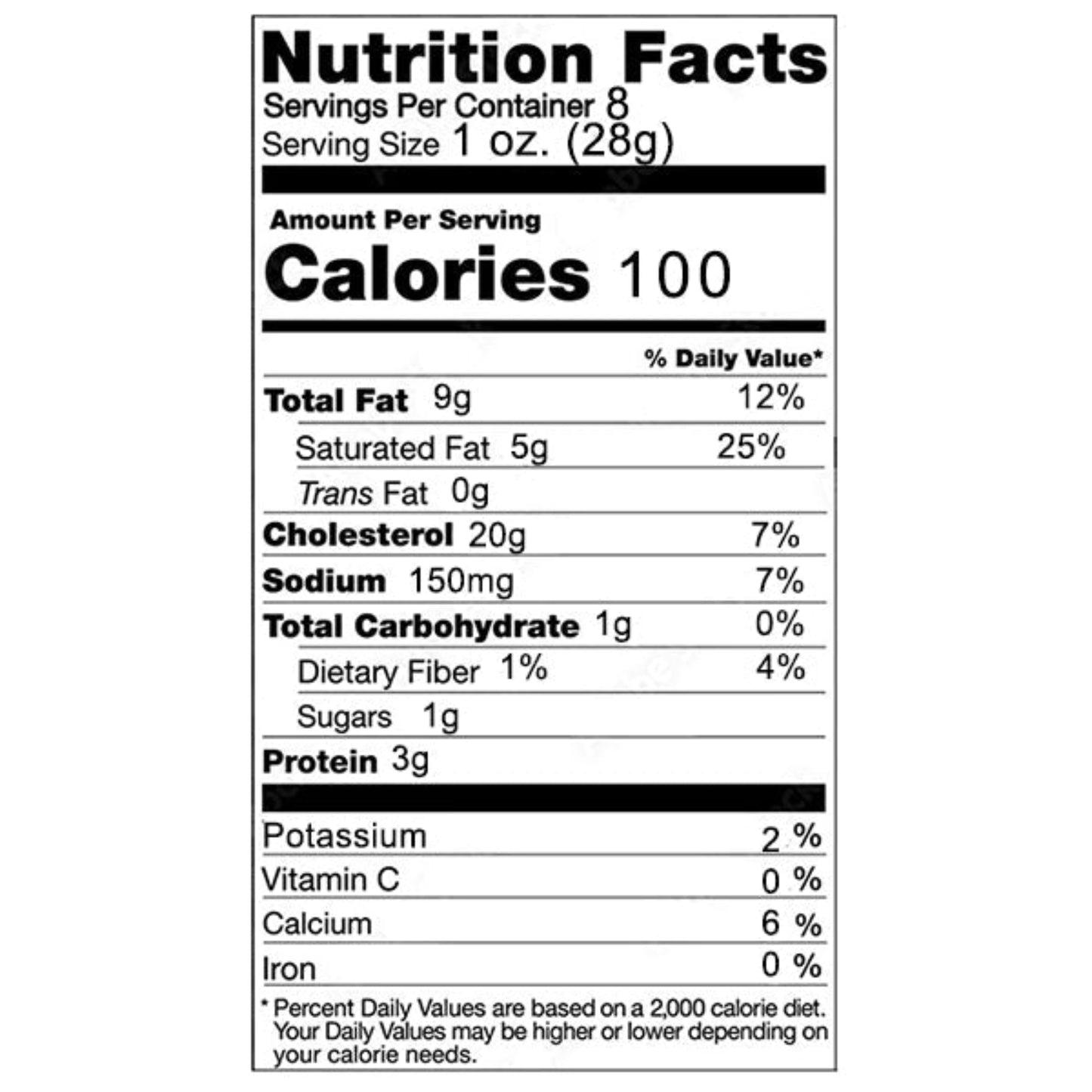 Onion and Chive Cheese Spread nutrition fact label