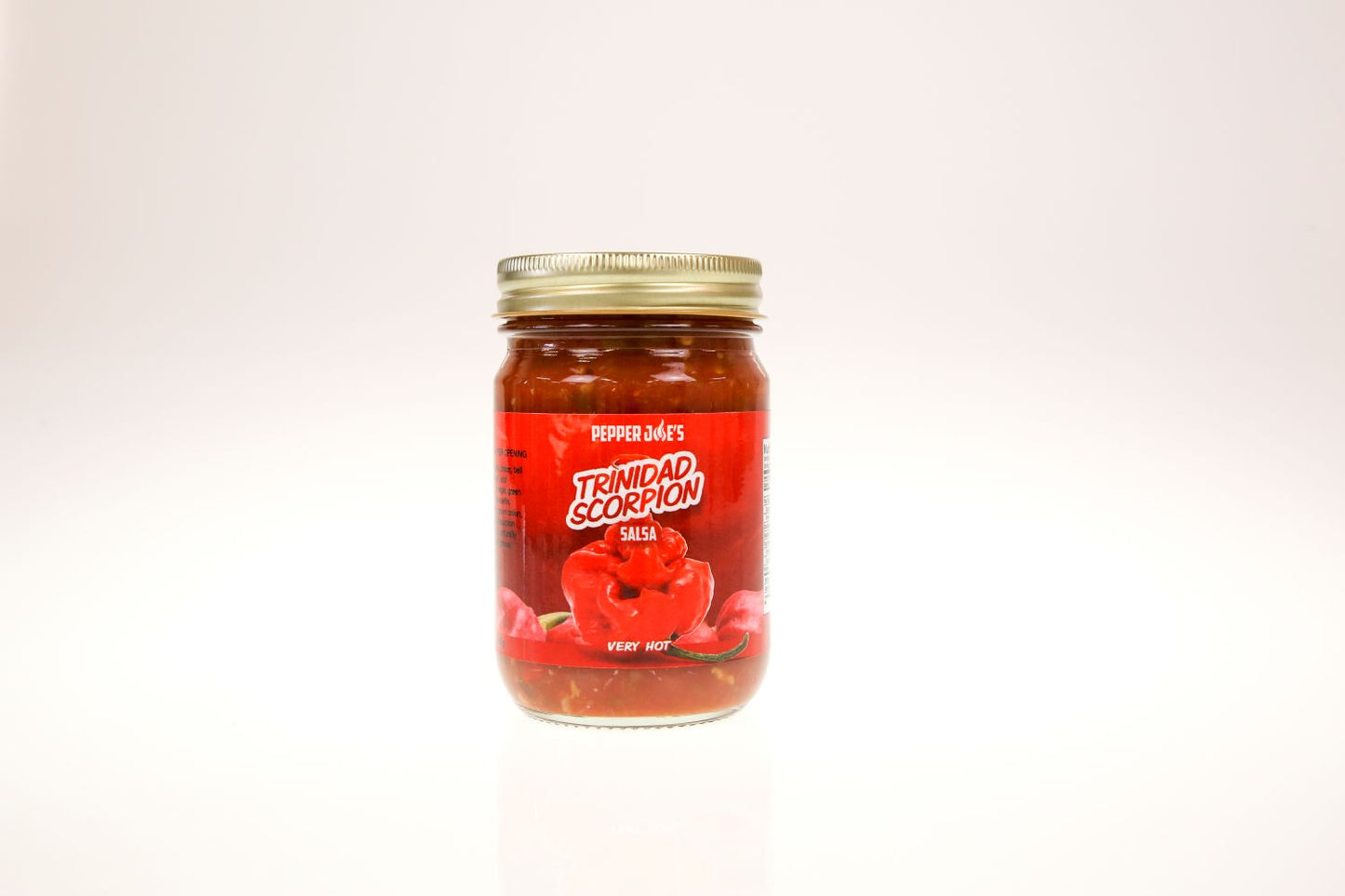 Pepper Joe's Sweet and Spicy Salsa 5-Pack - trinidad scorpion salsa jar on white background