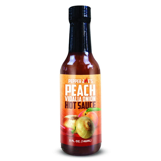 Pepper Joe's Peach Vidalia Onion Hot Sauce on white background