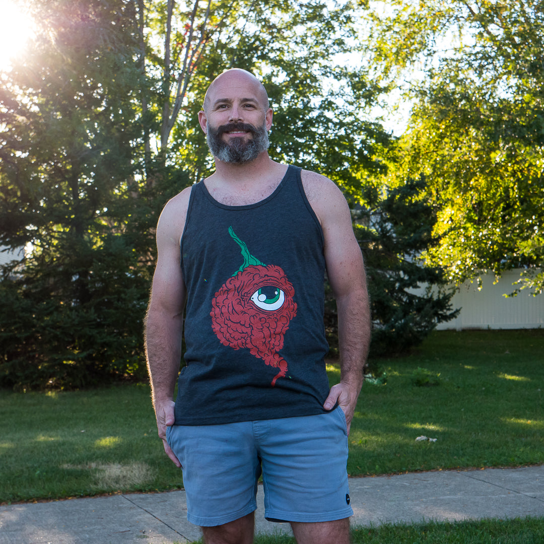 Pepper Joe's Cyclops Carolina Reaper tank top - hot pepper shirt