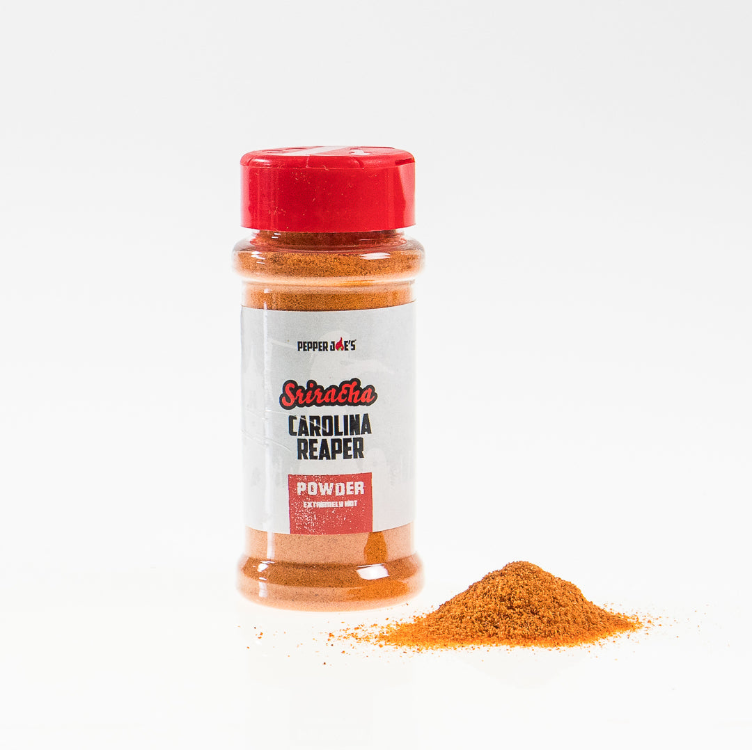 Pepper Joe's Sriracha Carolina Reaper Powder jar on white background