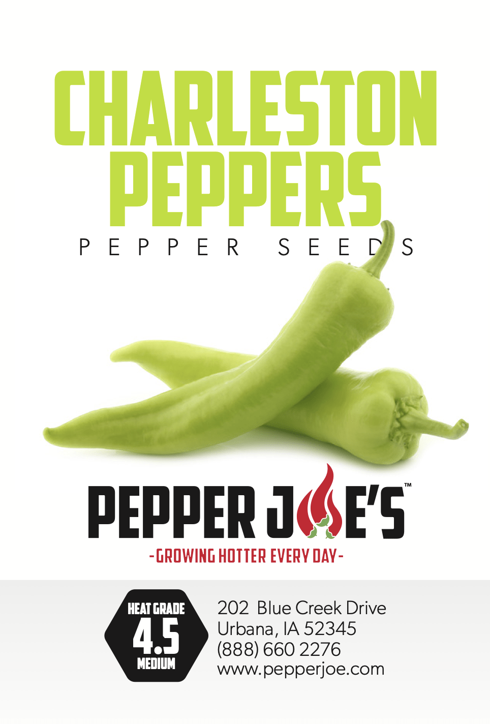 Pepper Joe's Charleston Seeds - seed label of green peppers