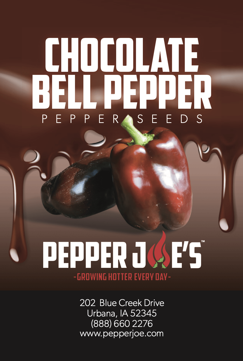 Pepper Joe's chocolate sweet pepper seeds - seed label of sweet chocolate bell peppers