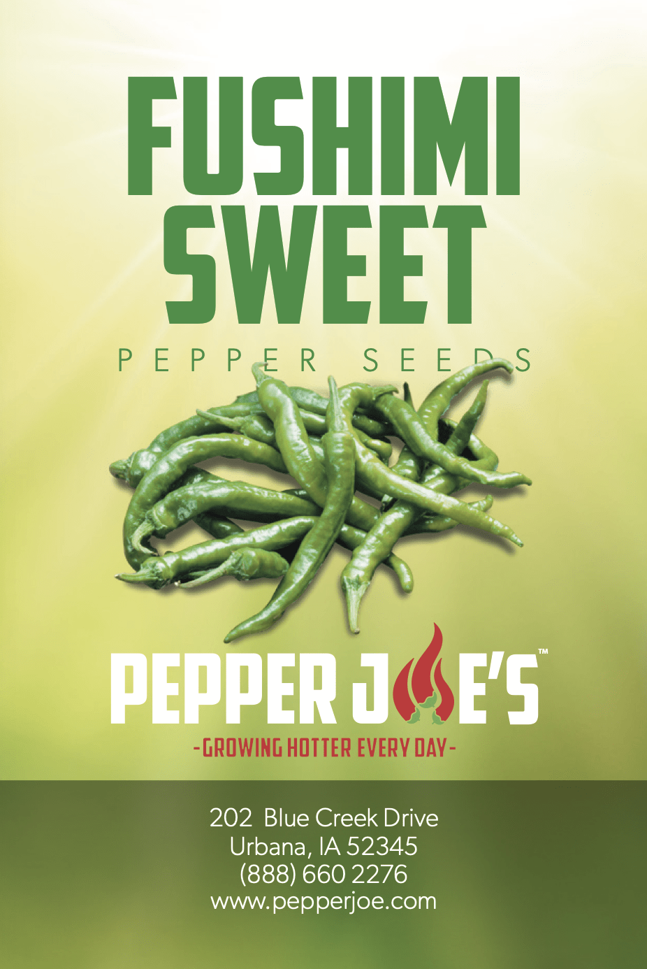 Pepper Joe's fushimi pepper seeds - seed label of Fushimi sweet peppers