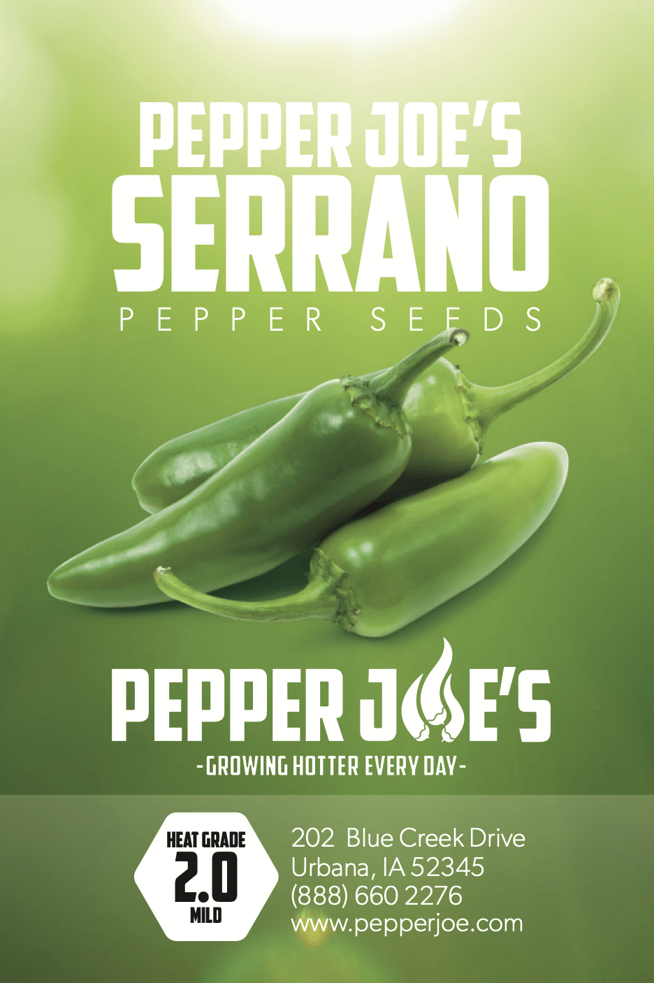 Pepper Joe's serrano chili seed label