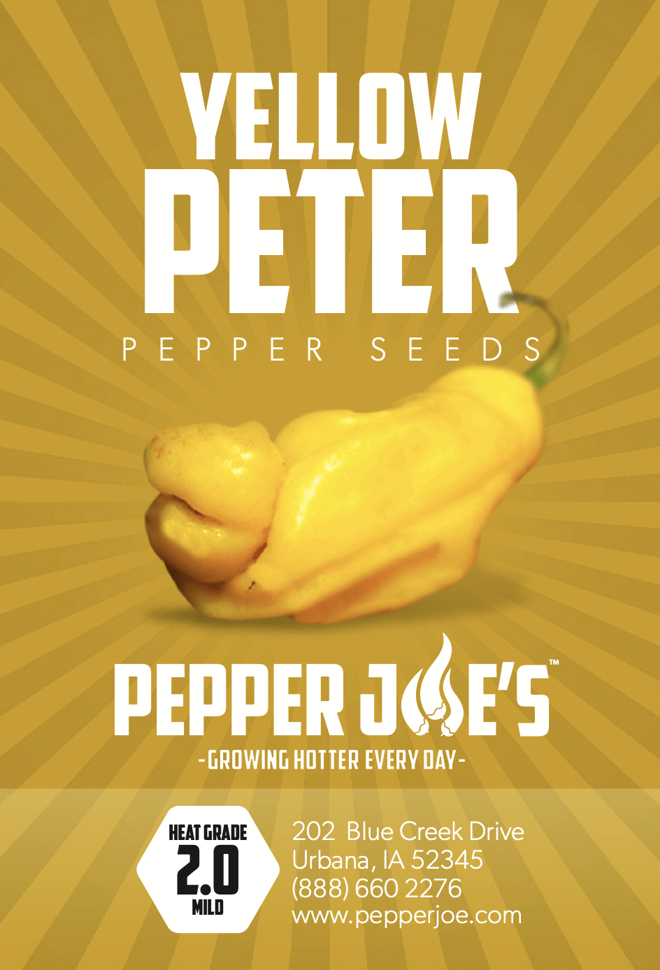 Pepper Joe's Yellow Peter Pepper seeds - seed label of yellow peter peppers