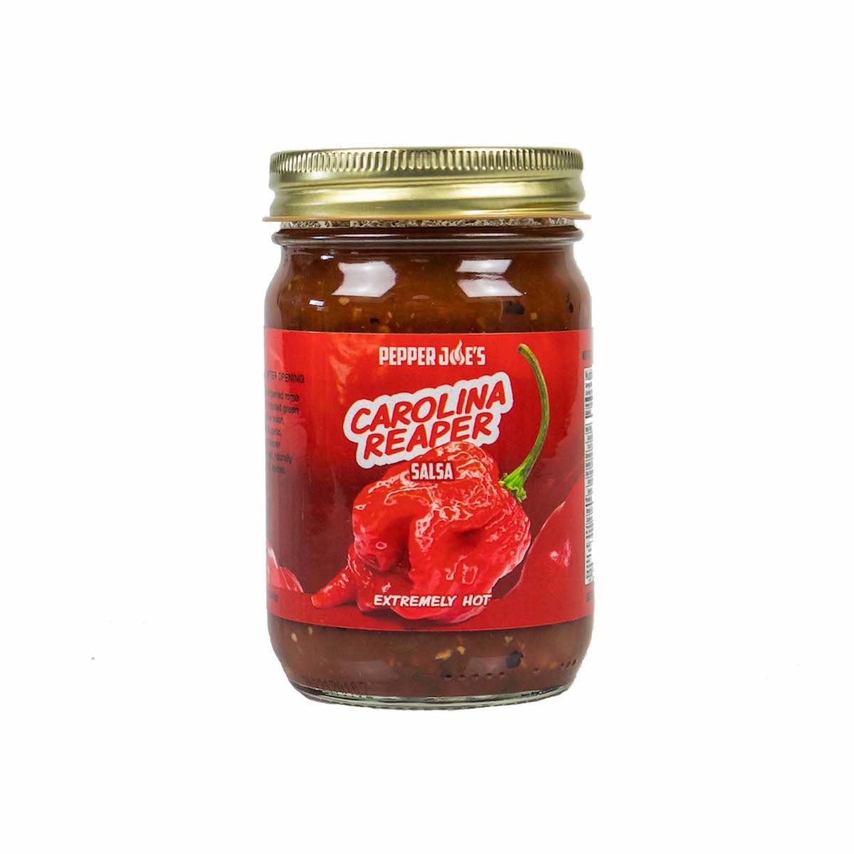 Pepper Joe's Carolina Reaper salsa - spicy hot pepper salsa on white background