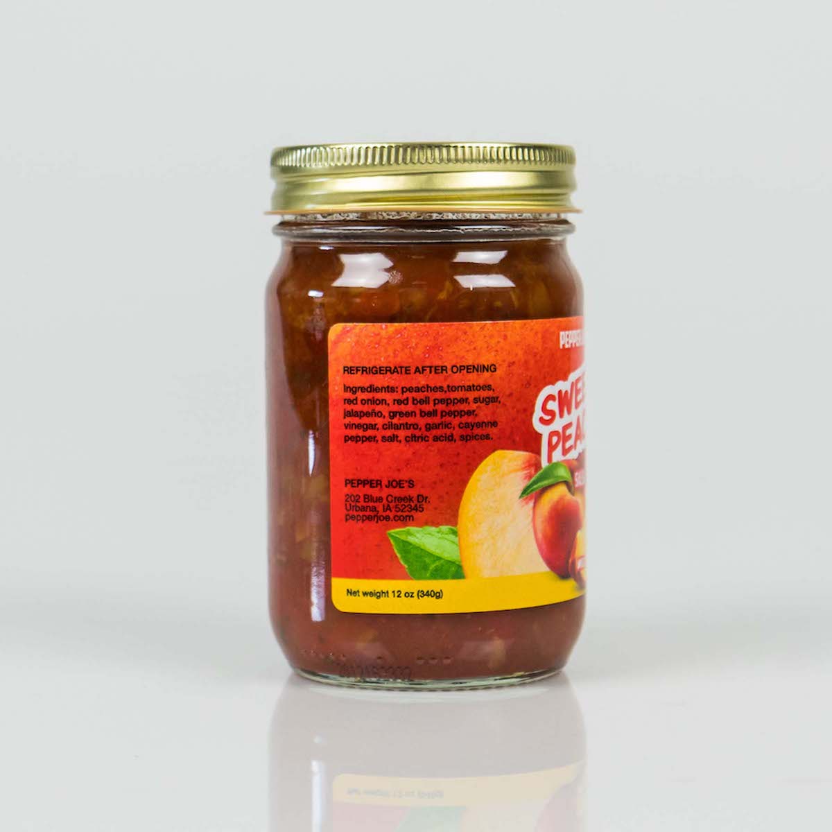 Pepper Joe's Sweet Peach Salsa - fresh peach salsa on white background