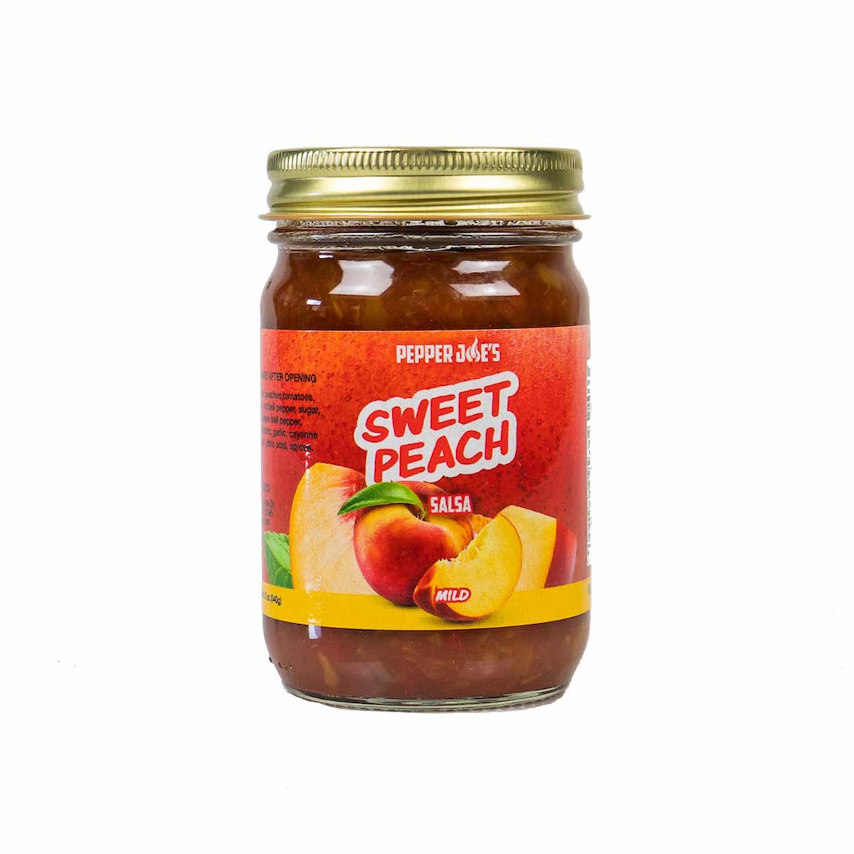 Pepper Joe's Peach Salsa - peach jalapeno salsa on white background