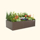 Umber Brown tall  42 inch by 83 inch modern raised garden bed with colorful flowers and plants on a white background.