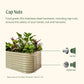 Image showing a pearl white raised garden bed with the standard and cap nuts identified on the side of the bed. Text includes food grade 304 stainless steel hardware, including cap nuts to ensure the safety of your hands, soil, and harvest.