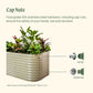Image showing a pearl white raised garden bed with the standard and cap nuts identified on the side of the bed. Text includes food grade 304 stainless steel hardware, including cap nuts to ensure the safety of your hands, soil, and harvest.