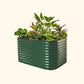 A british green 32 inch extra tall 6 in 1 medium modular metal Garden Bed with colorful flowers and plants on a white background.