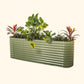 A olive green extra tall 9 in one Modular Metal Raised Garden Bed metal raised garden bed with colorful flowers and plants on a white background.