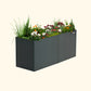 A midnight blue 32 inch extra tall modern metal Garden Bed with colorful flowers and plants on a white background.