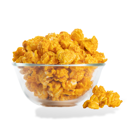 BBQPopcorn popped in a bowl on a white background