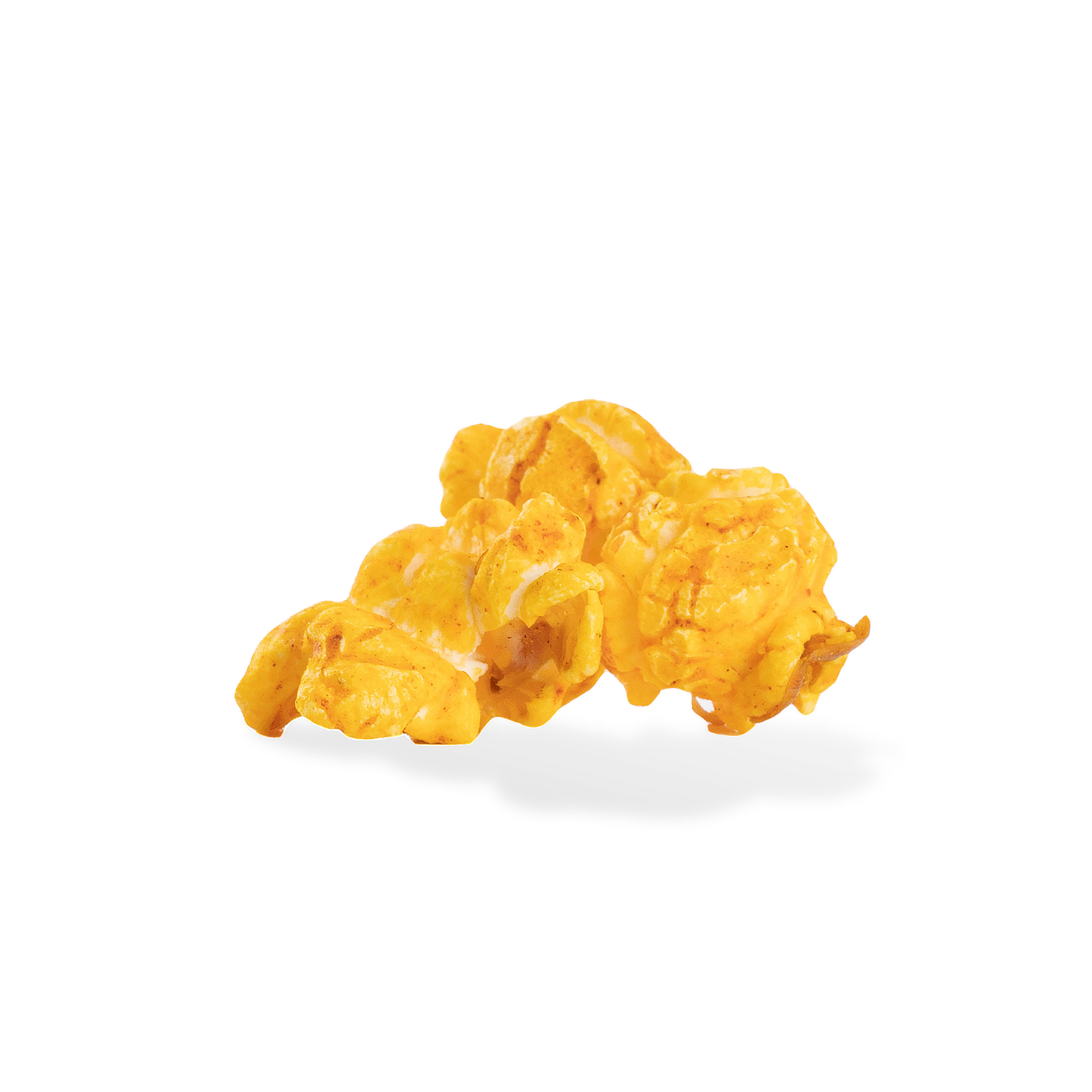 Three pieces of BBQ popcorn on a white background