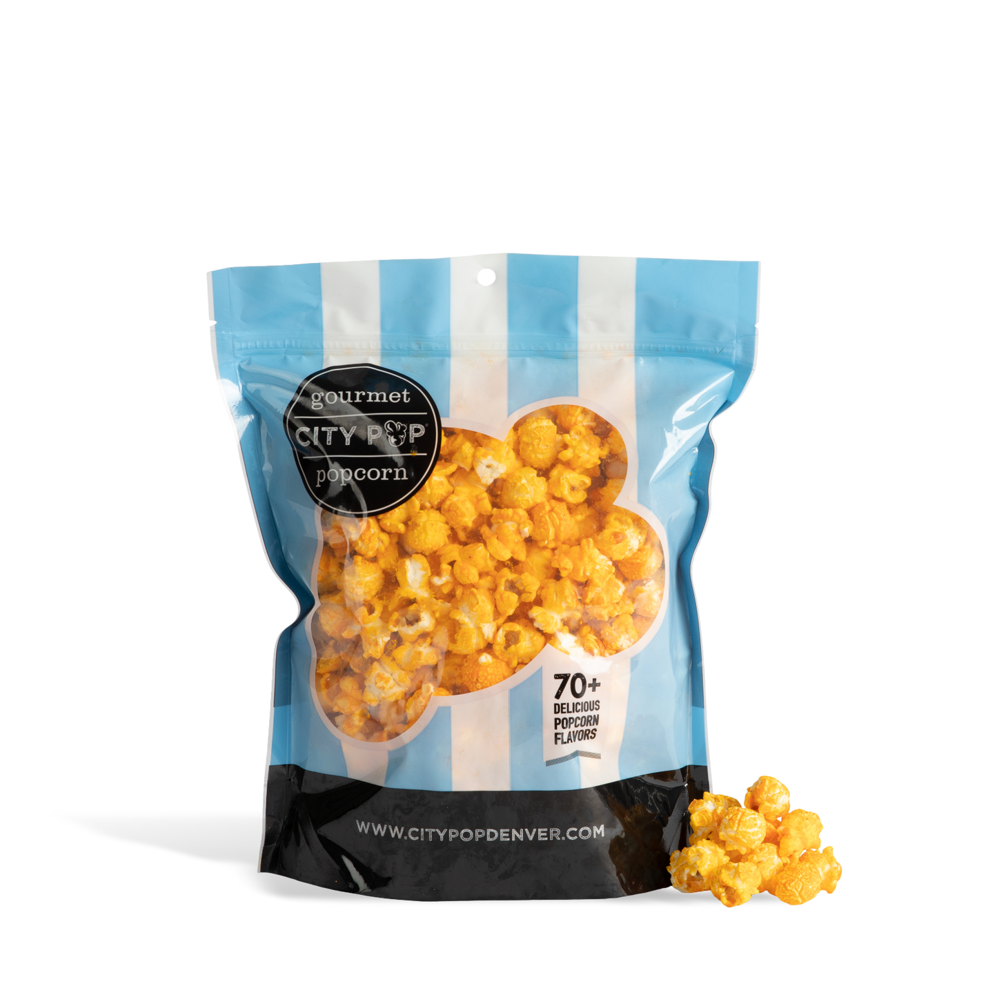 Bag of City Pop Bacon Cheddar  popcorn with visible branding on a white background