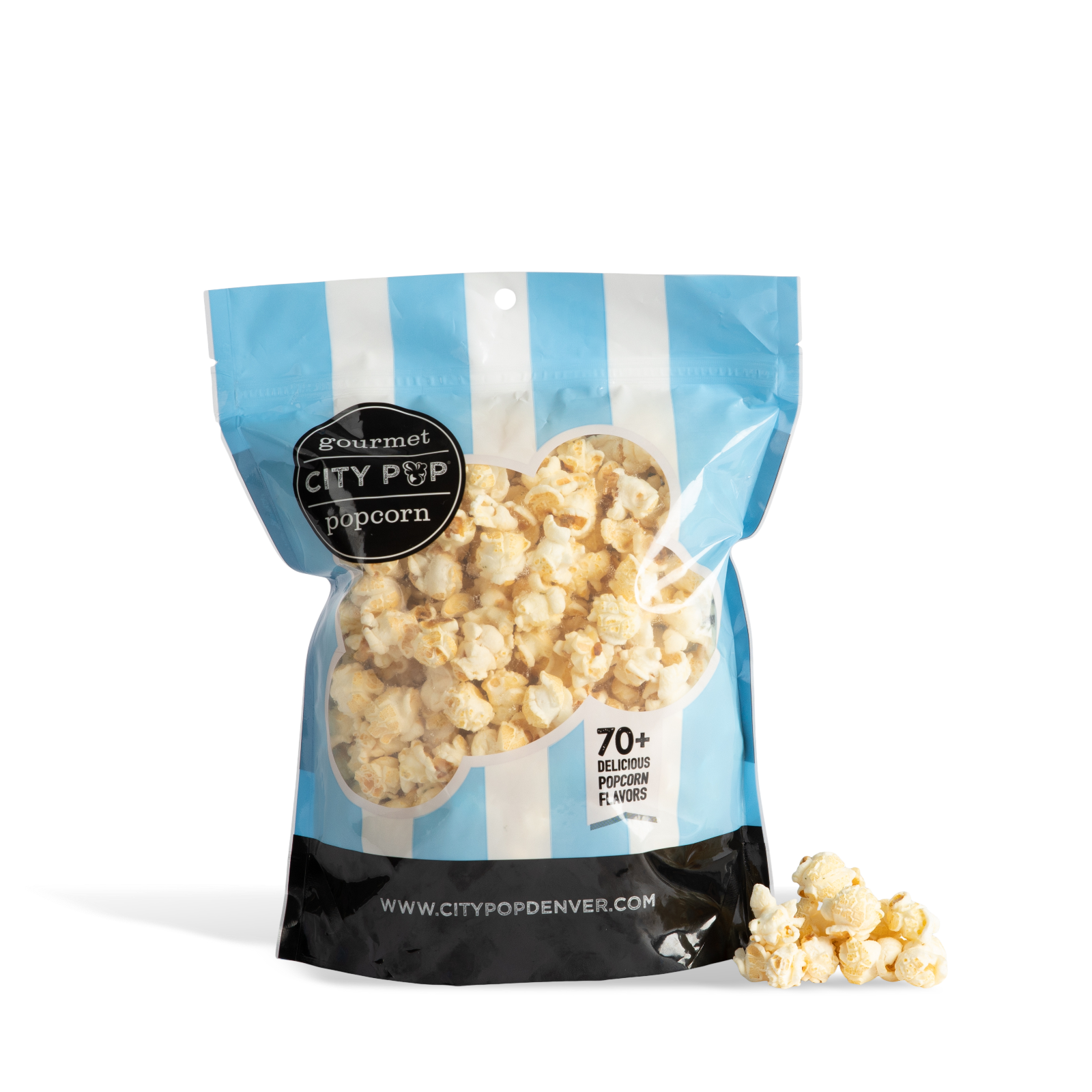 Bag of City Pop Blue Cheese  popcorn with visible branding on a white background