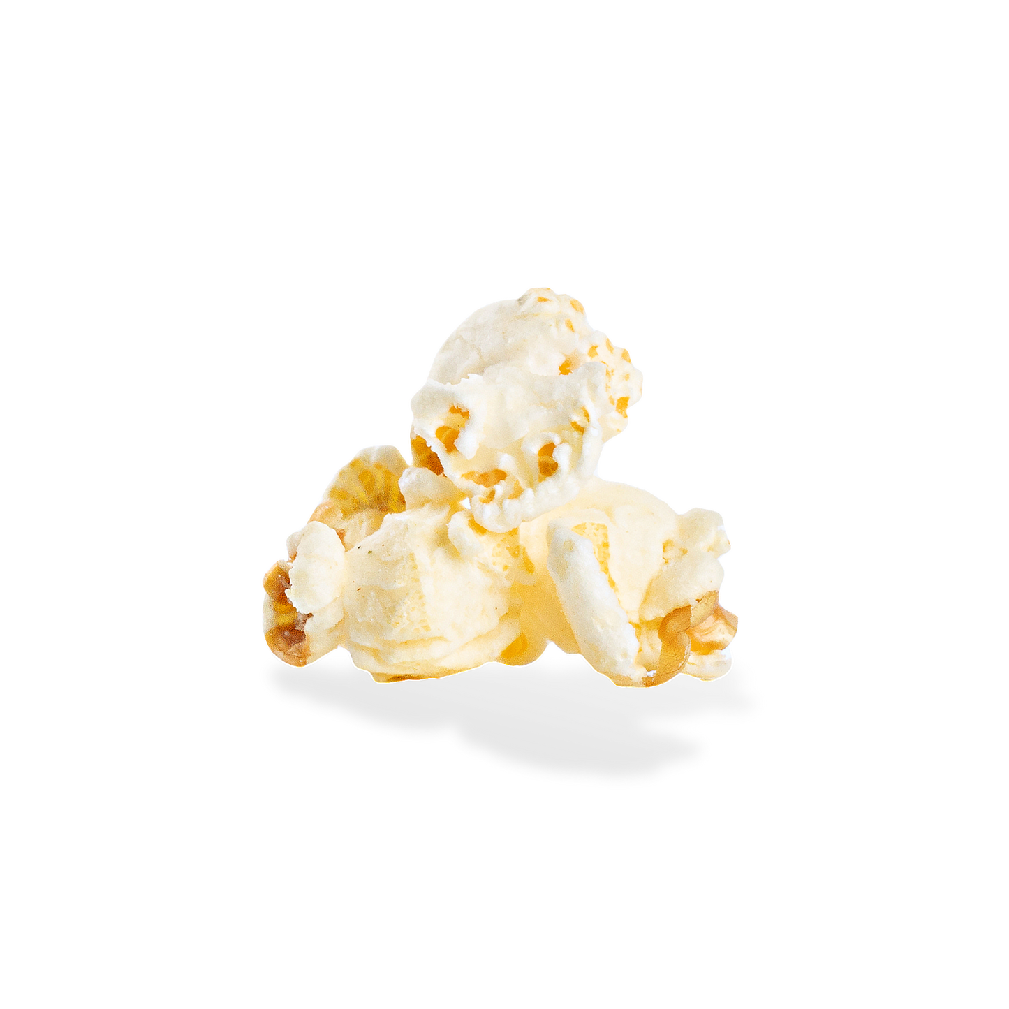 Three pieces of Blue Cheese popcorn on a white background