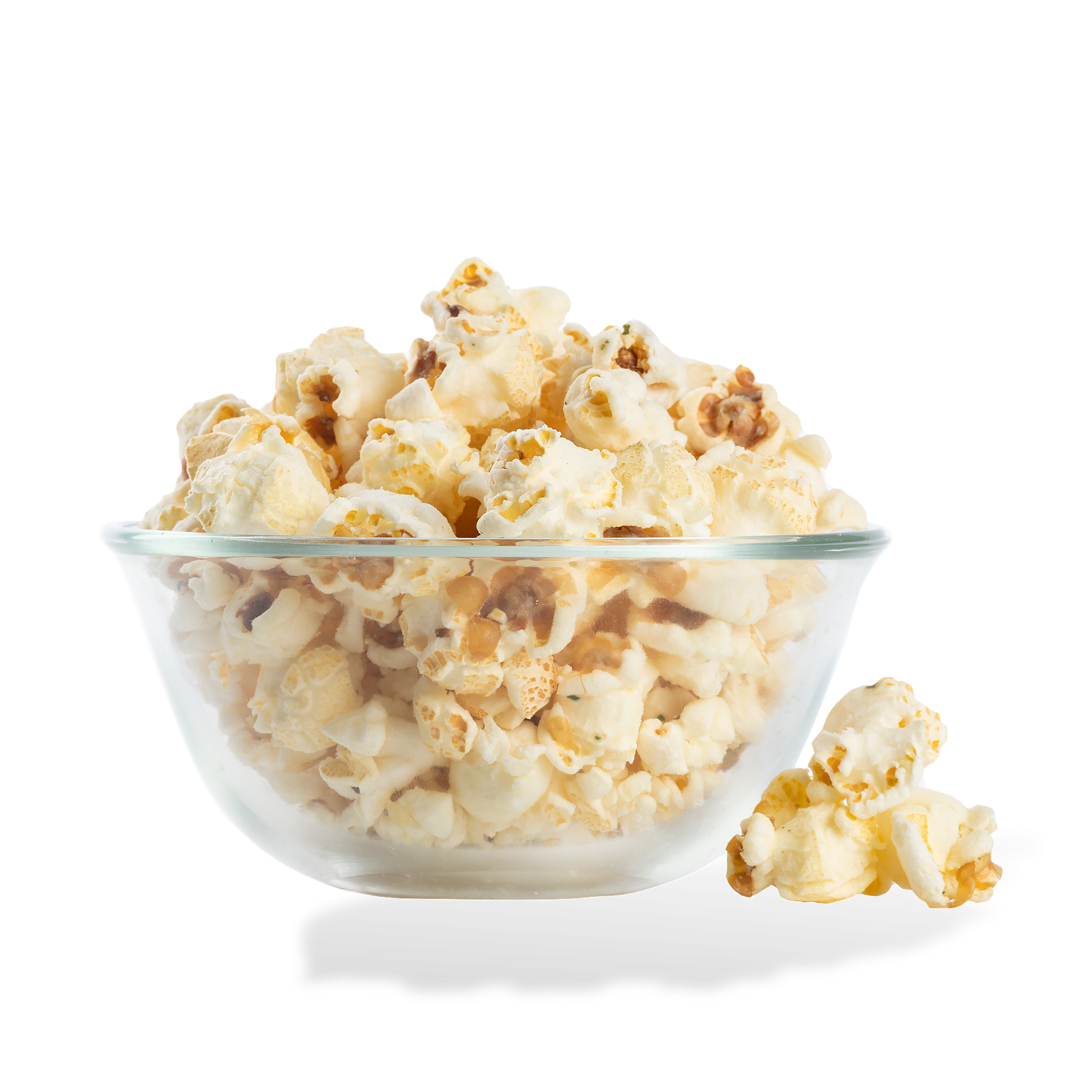 Blue Cheese Popcorn popped in a bowl on a white background