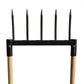 Broadfork Garden Tool with wooden handles and metal prongs on a white background