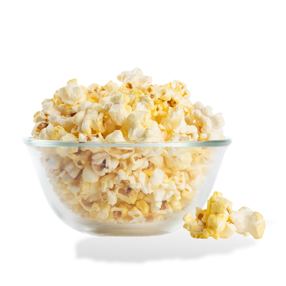 Butter Popcorn popped in a bowl on a white background