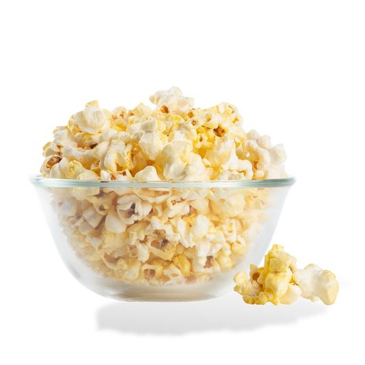 Butter Popcorn popped in a bowl on a white background
