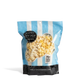 Bag of City Pop Butter popcorn with blue and white striped design on a white background