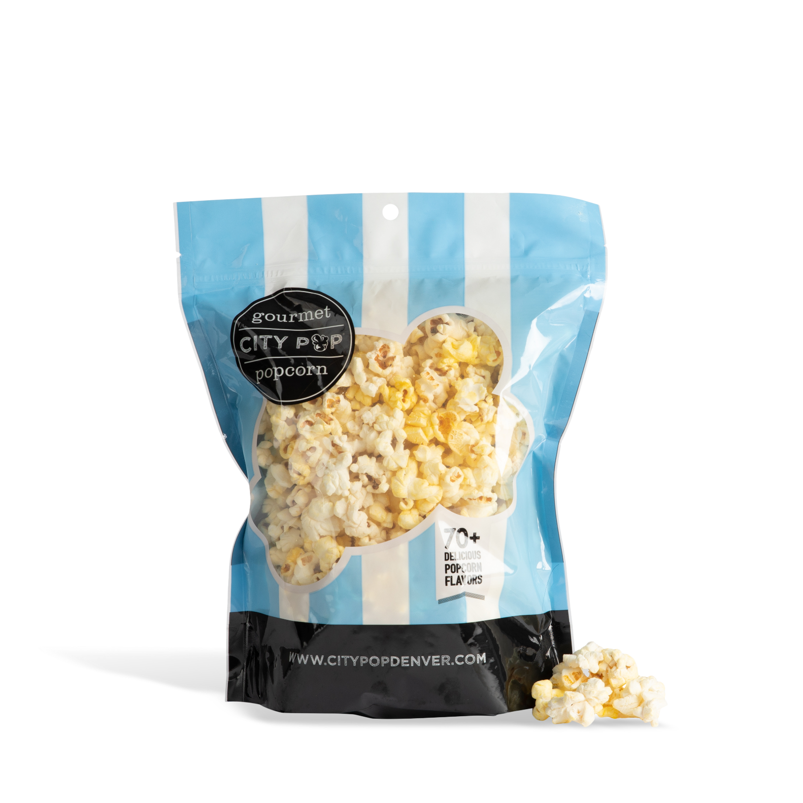 Bag of City Pop Butter  popcorn with visible branding on a white background