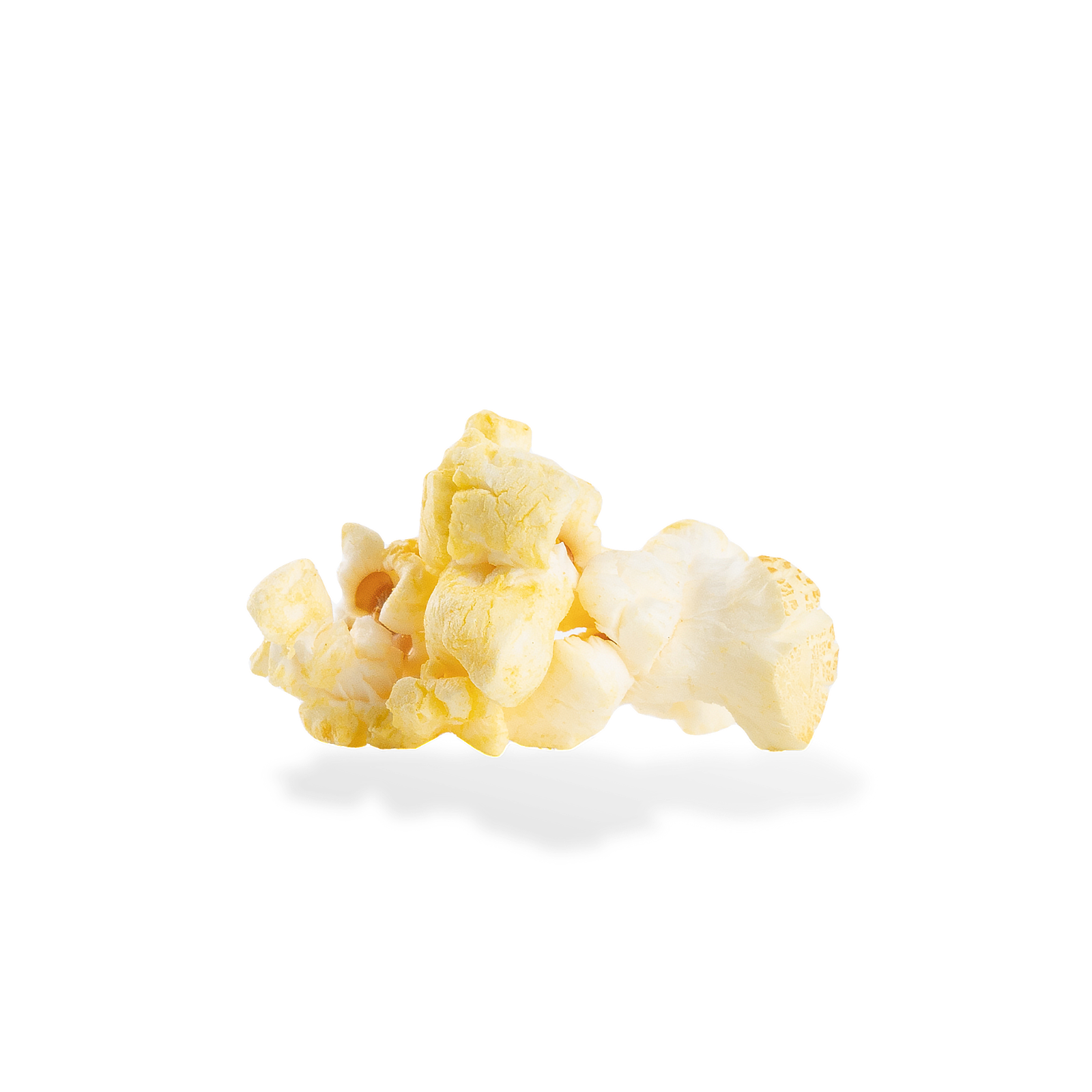 Three pieces of Butter popcorn on a white background